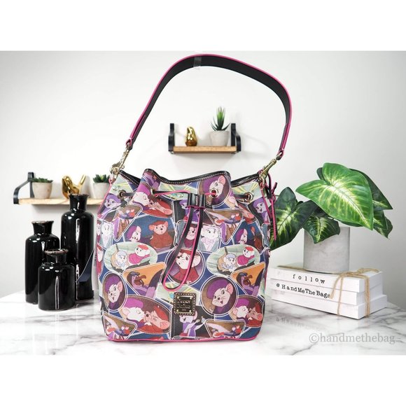 NEW Dooney & Bourke Disney Rescuers Drawstring Bucket Shoulder Bag Coated Canvas